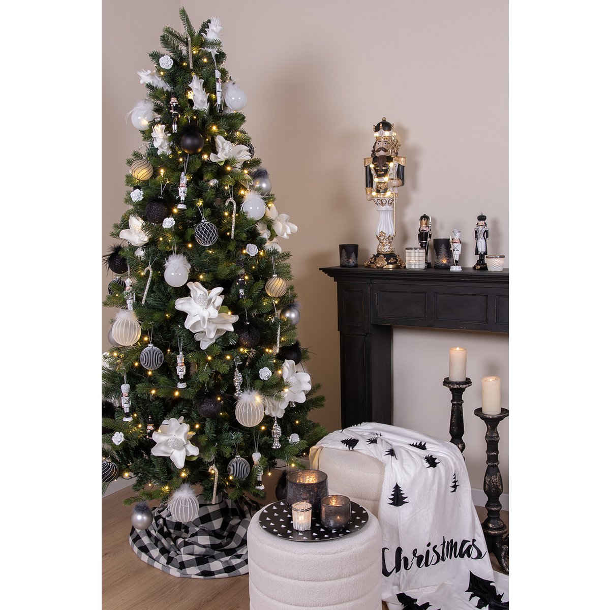 Notenkraker decoratie 24 cm zwart wit zilver