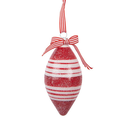 Kerstbal 6x12 cm glas rood wit