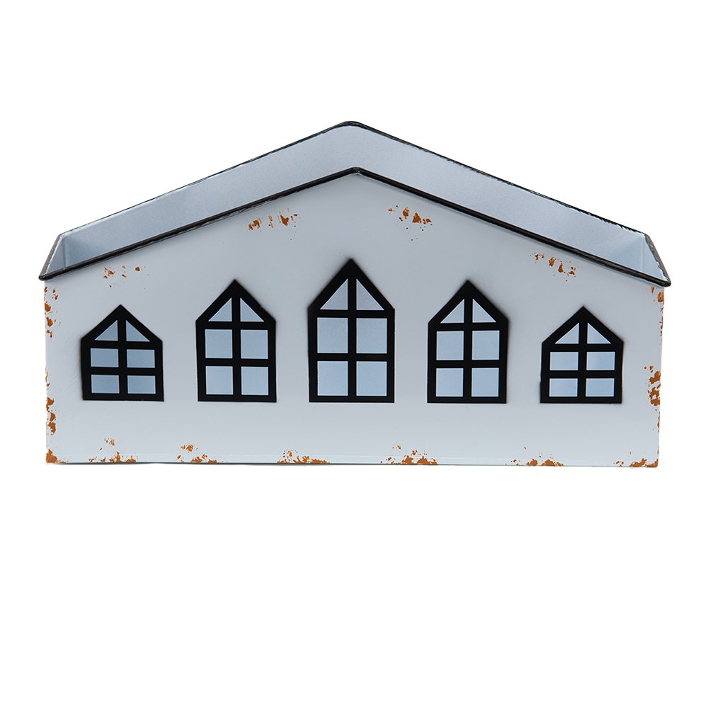 Theelichthouder huis 36x12x18 cm wit metaal
