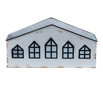 Theelichthouder huis 36x12x18 cm wit metaal