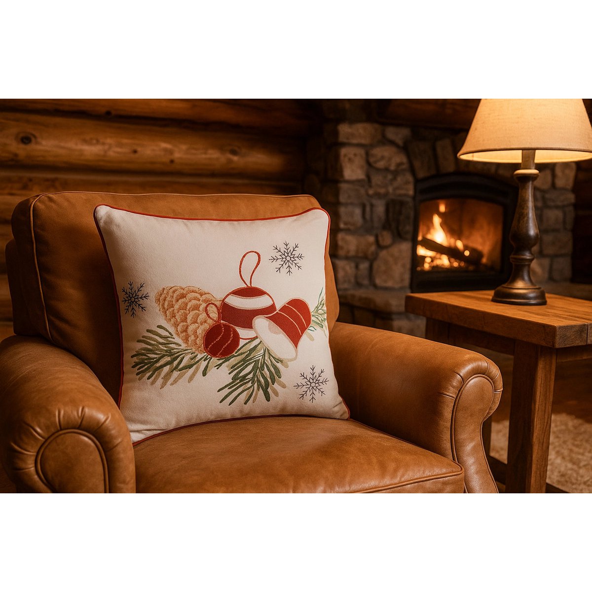 Kussenhoes kerst 45x45 cm katoen wit rood groen