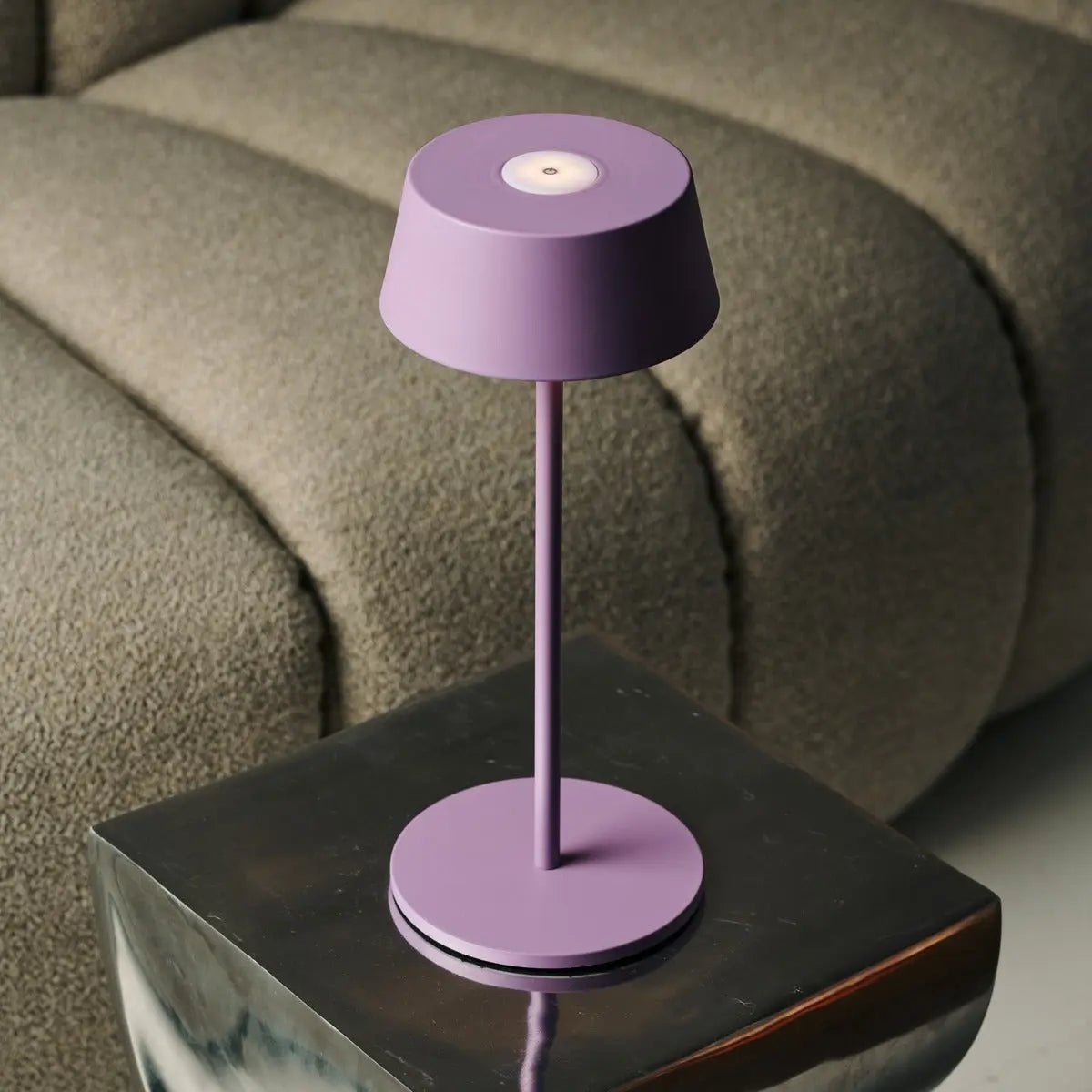 Hugo Violet Lilac Rechargeable Table Lamp - Stylish, dimmable lamp & wireless