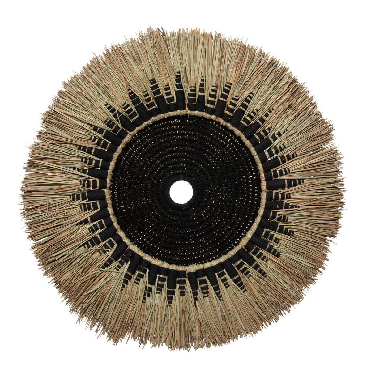 Wanddecoratie macramé raffia zwart naturel 60x3 cm