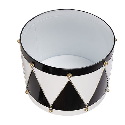 Kerstdecoratie trommels set 2 stuks wit zwart metaal