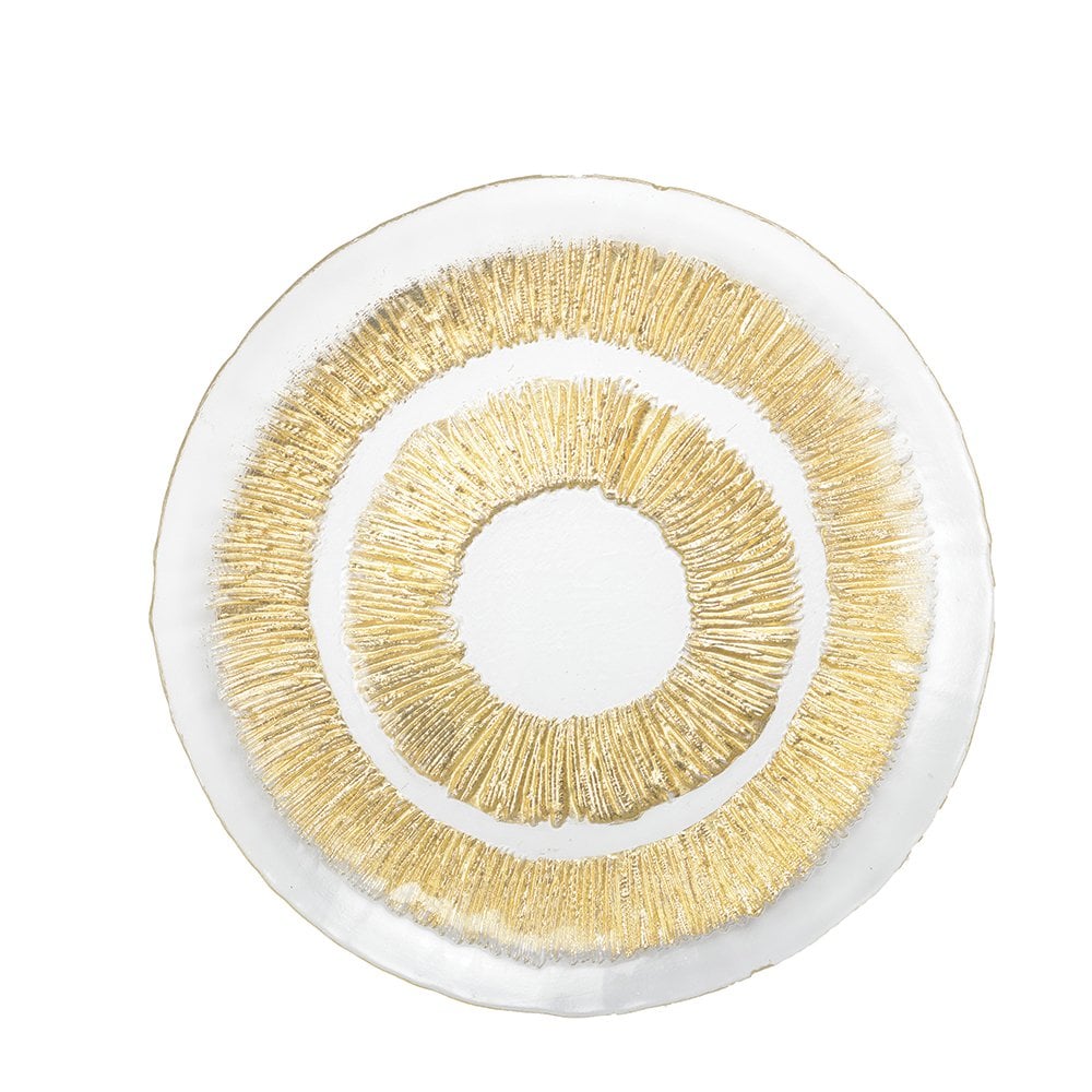 Gold flat plate in glass 28x28x2.5 cm - sun