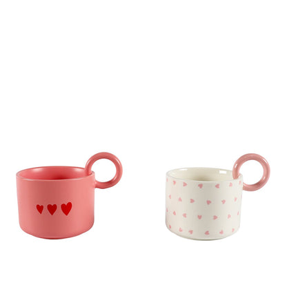 Hartvormige mokken set van 2 keramiek wit 23x9,5x3 cm