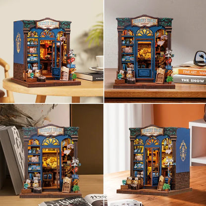 3D DIY huisje boekwinkel 15,5x16x18 cm hout