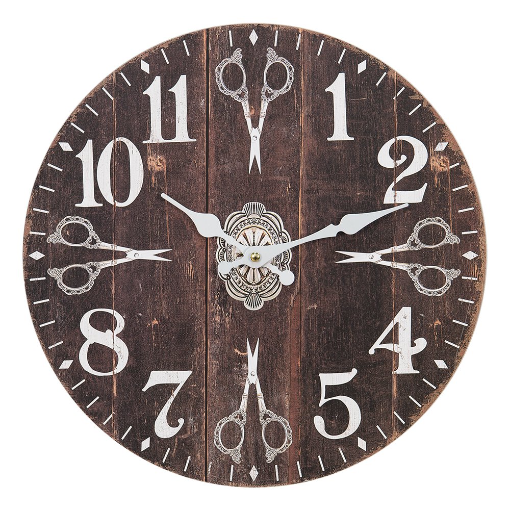 Wandklok 34 cm MDF bruin wit
