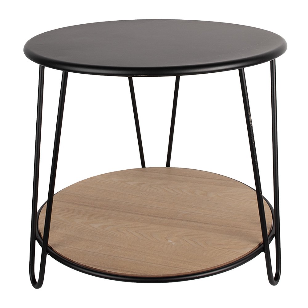 Bijzettafel rond Ø 50x45 cm ijzer hout zwart bruin