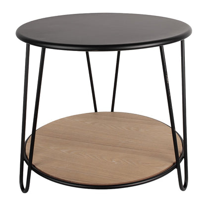 Bijzettafel rond Ø 50x45 cm ijzer hout zwart bruin