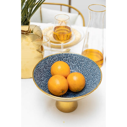 Fruitschaal keramiek blauw goud 22.8x22.8x15.5 cm