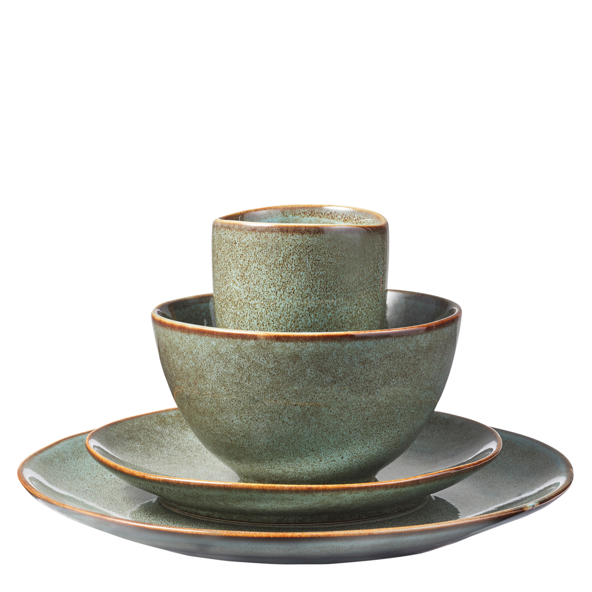 Tabo Dinnerware Set 4 Persons Green Ceramic Robust Handmade