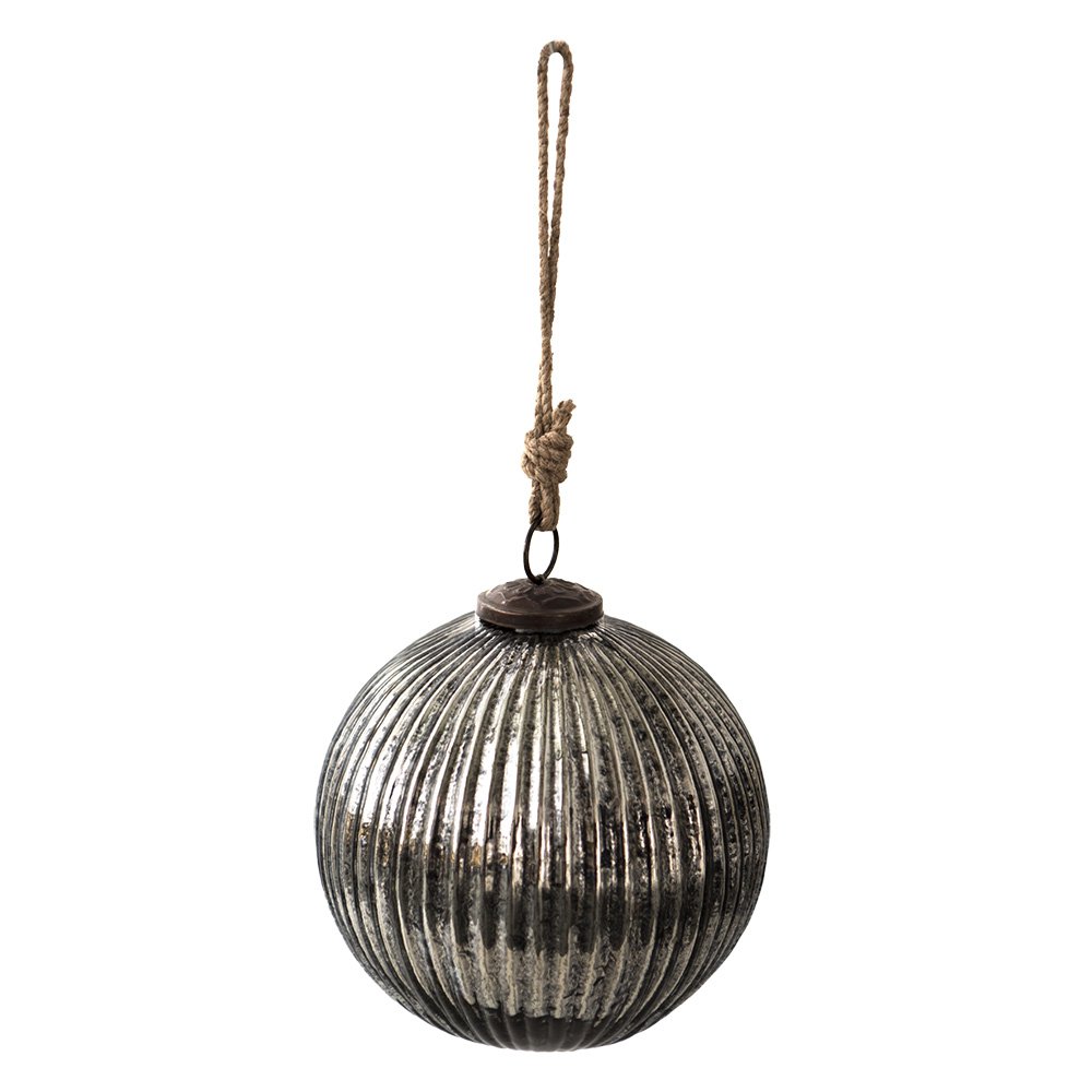 Kerstbal 15 cm glas zwart zilver