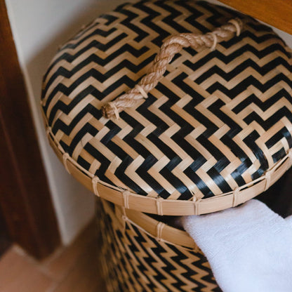 Laundry Basket With Lid NABIRE Made of Bamboo Diameter 35 cm