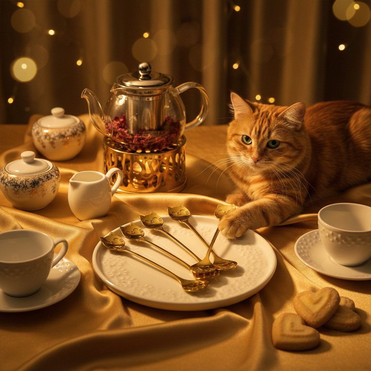Kattenlepels set van 6 goud roestvrij staal