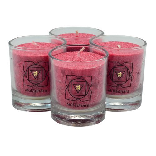 Chakra kaarsen set 4 stuks rood ca. 6 cm