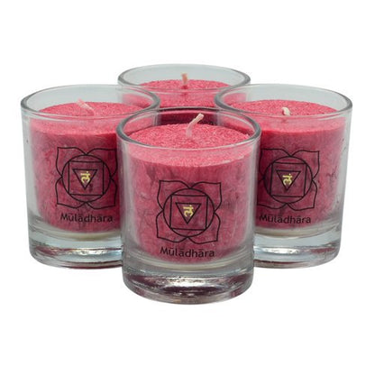 Chakra kaarsen set 4 stuks rood ca. 6 cm