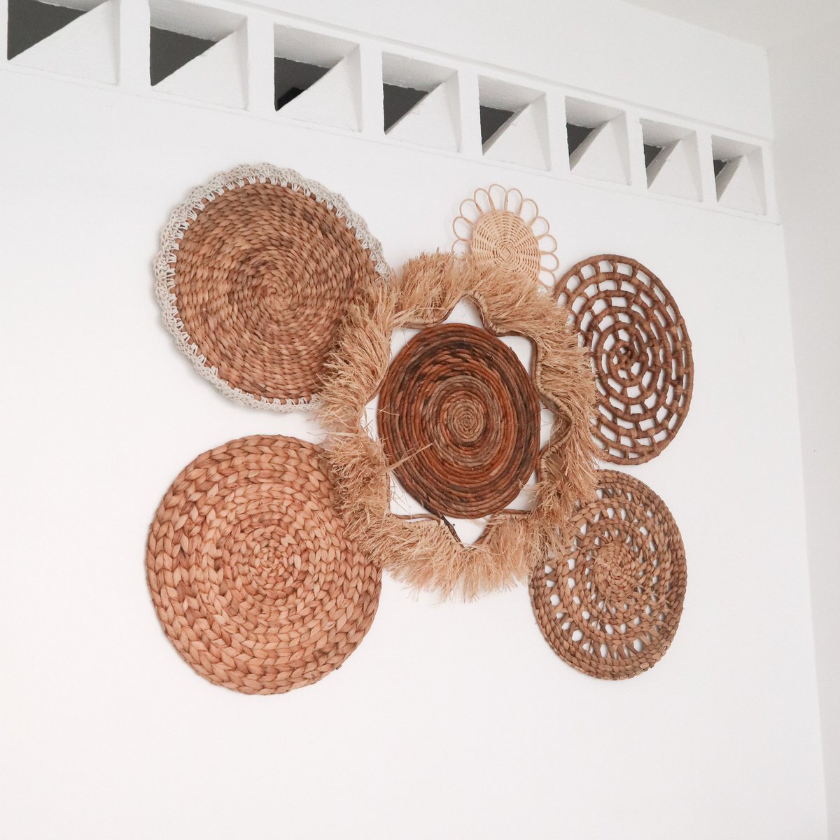 Wanddecoratieset 6 stuks 15-55 cm handgeweven natuurlijke materialen