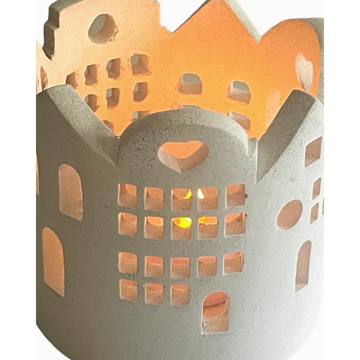 Theelichthouder 10 cm wit oranje grijs