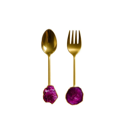 Saladebestek goud roze 30 cm