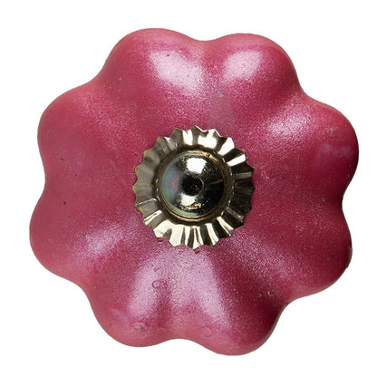 Deurknop 4 cm roze keramiek bloem