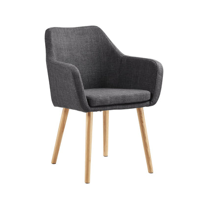 Fauteuil structuurstof donkergrijs massief eikenhout