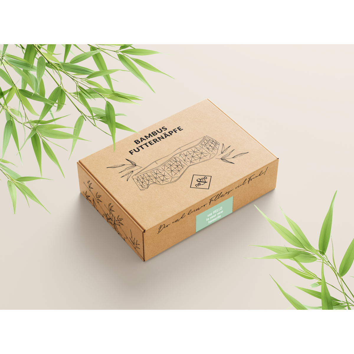 NE & NO® Bamboo Double Bowl for Cats and Dogs