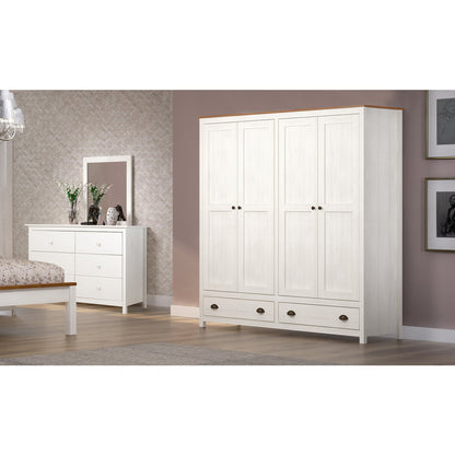 Kledingkast massief dennenhout 185x176x54 cm wit bruin