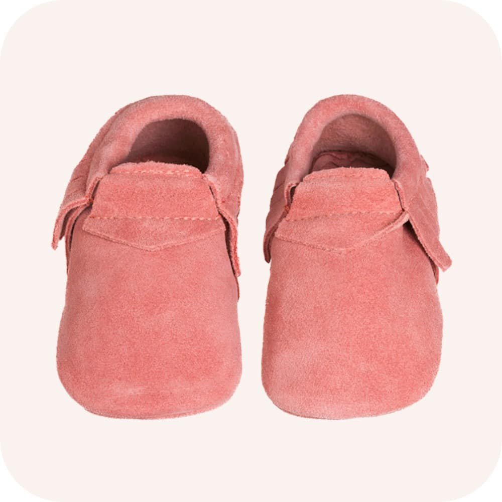 Mocassinpantoffels babykoraal suède