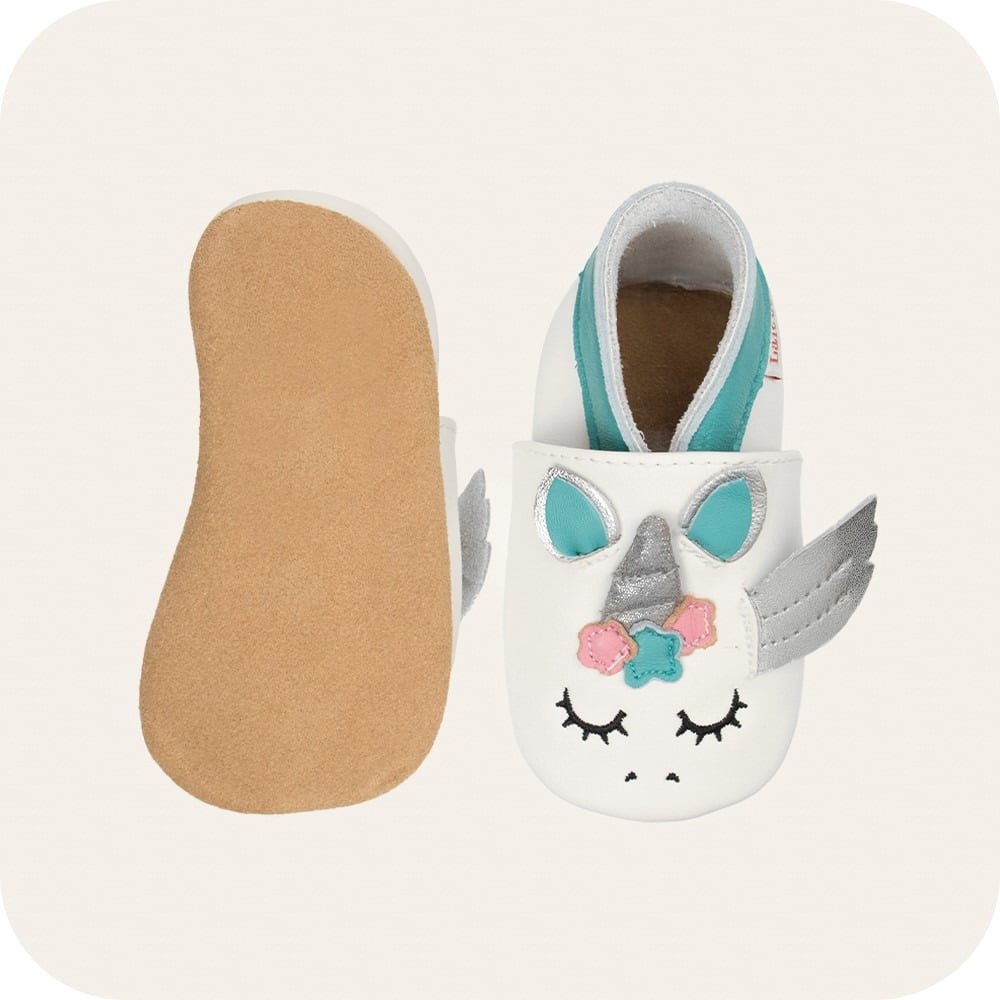 Soft leather baby booties Unicorn