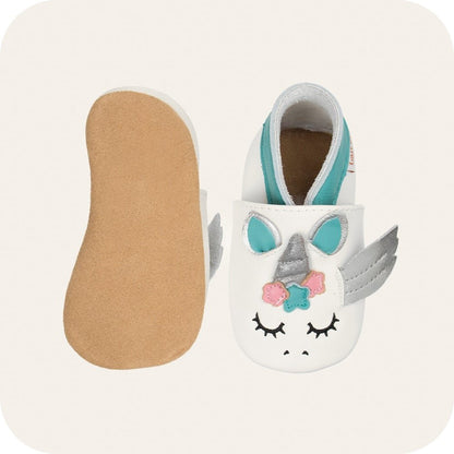 Soft leather baby booties Unicorn
