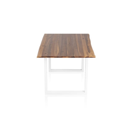 Eettafel massief acaciahout 200x100x75 cm wit frame