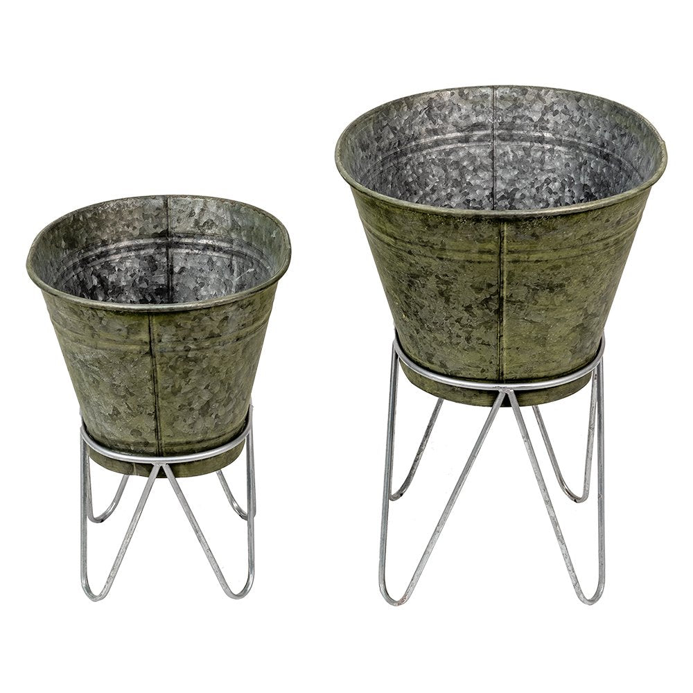 Plant Holder Set 2 Grey Metal Plant Stand