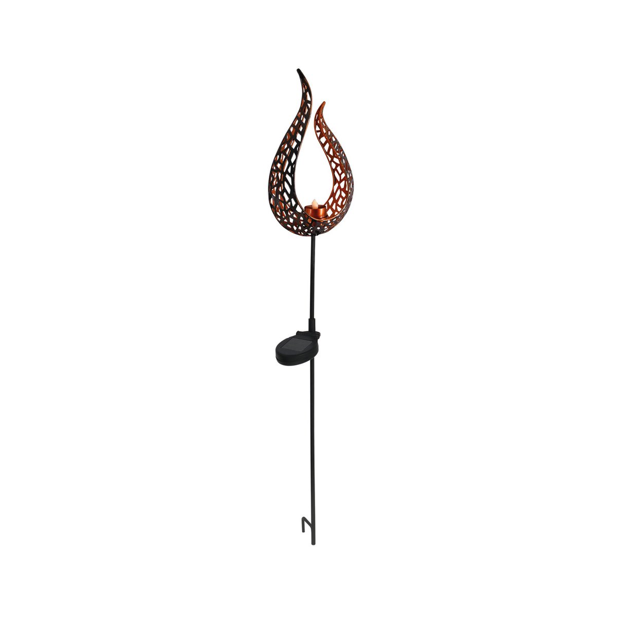 LED Solar Earth Spit "Flame" -outer en Spit gemaakt van metaal en plastic in bruin, met geïntegreerde LED