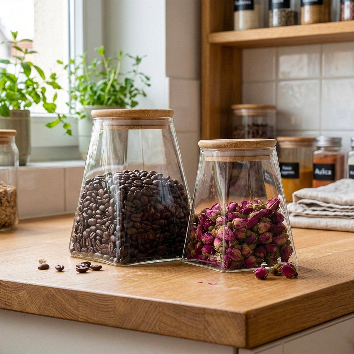 Pot 740ml glas met houten deksel