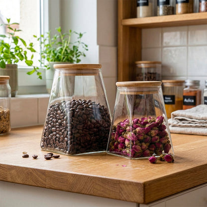 Pot 740ml glas met houten deksel