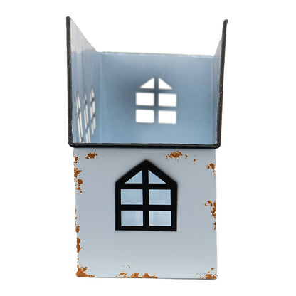 Theelichthouder huis 36x12x18 cm wit metaal