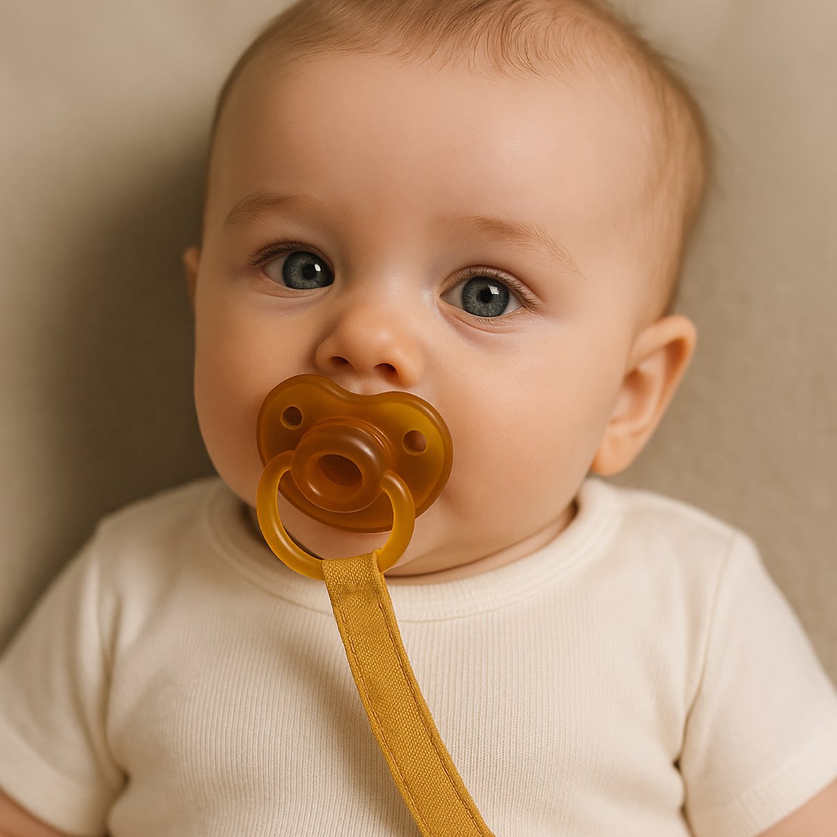 Pacifier clip Teddy Honey made of organic cotton