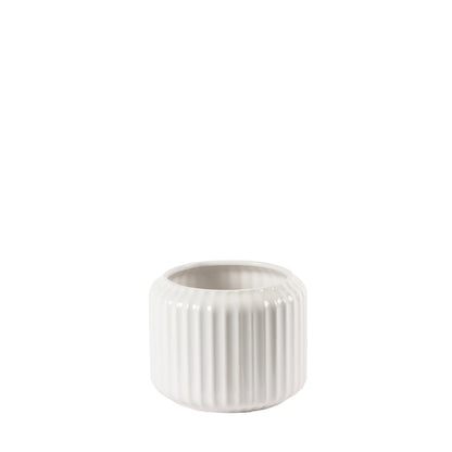 Sierpot keramiek 16 cm glanzend wit ribpatroon