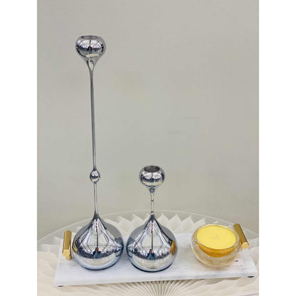 Kandelaar L 34 cm hooggepolijst nikkel