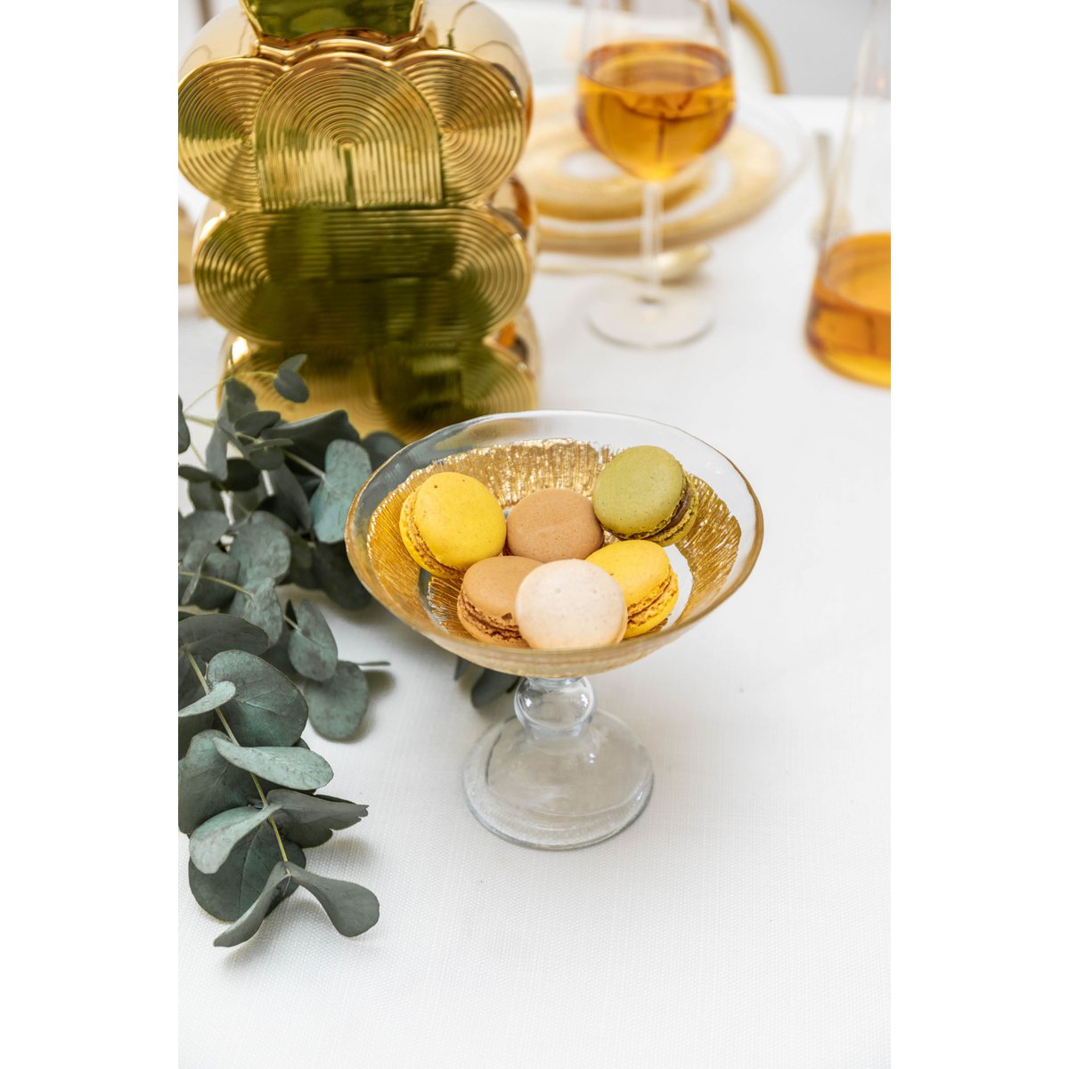 Fruitschaal glas goud 15x15x14.5 cm