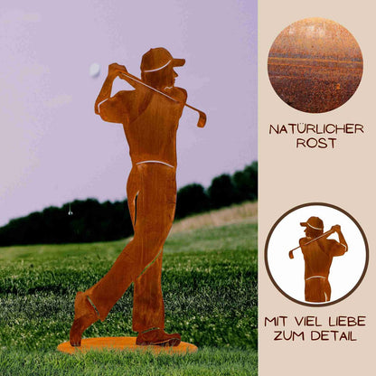 Golfspeler decoratiefiguur metaal 20 cm of 40 cm