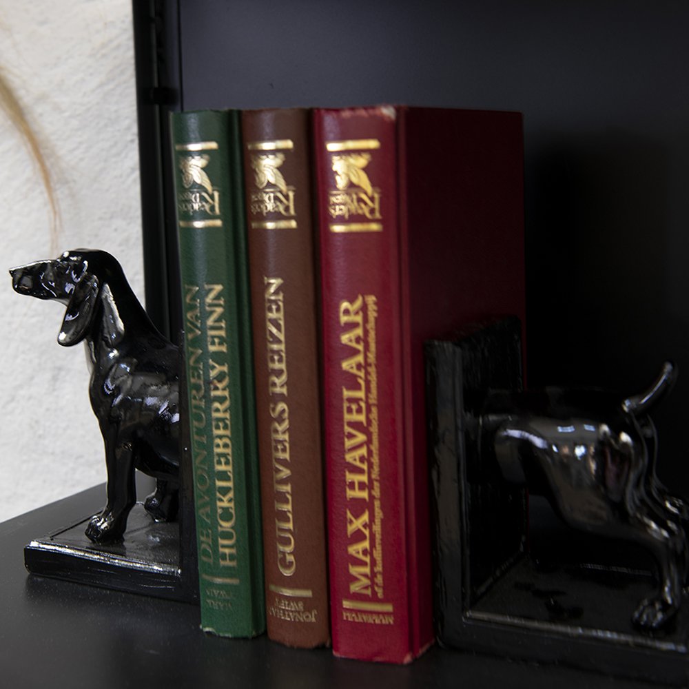 Boekensteunen set van 2 hond 25x9x15 cm zwart polyresin