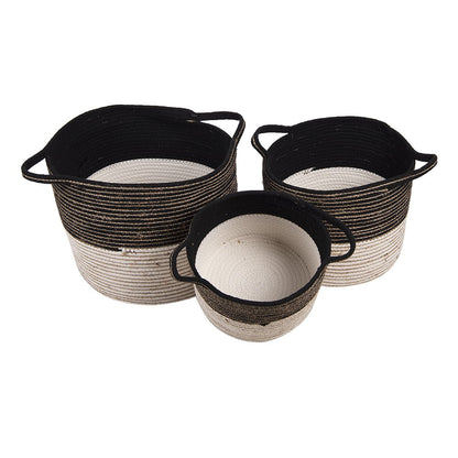 Opbergmand set van 3 touw Ø 52/46/37 cm zwart wit