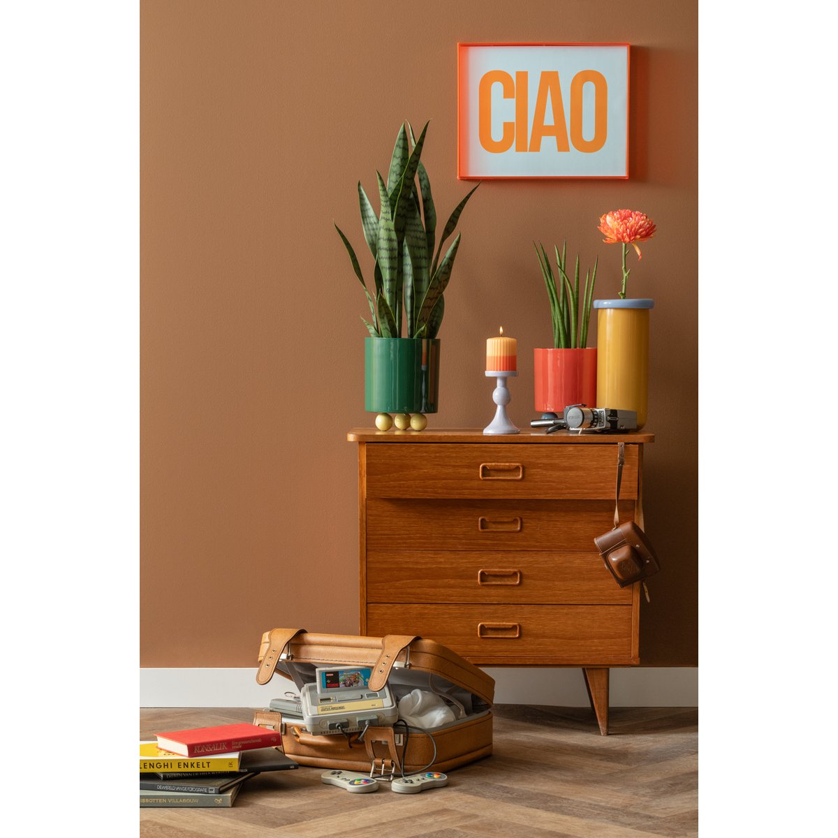 Vaas glas geel 14x14x31 cm