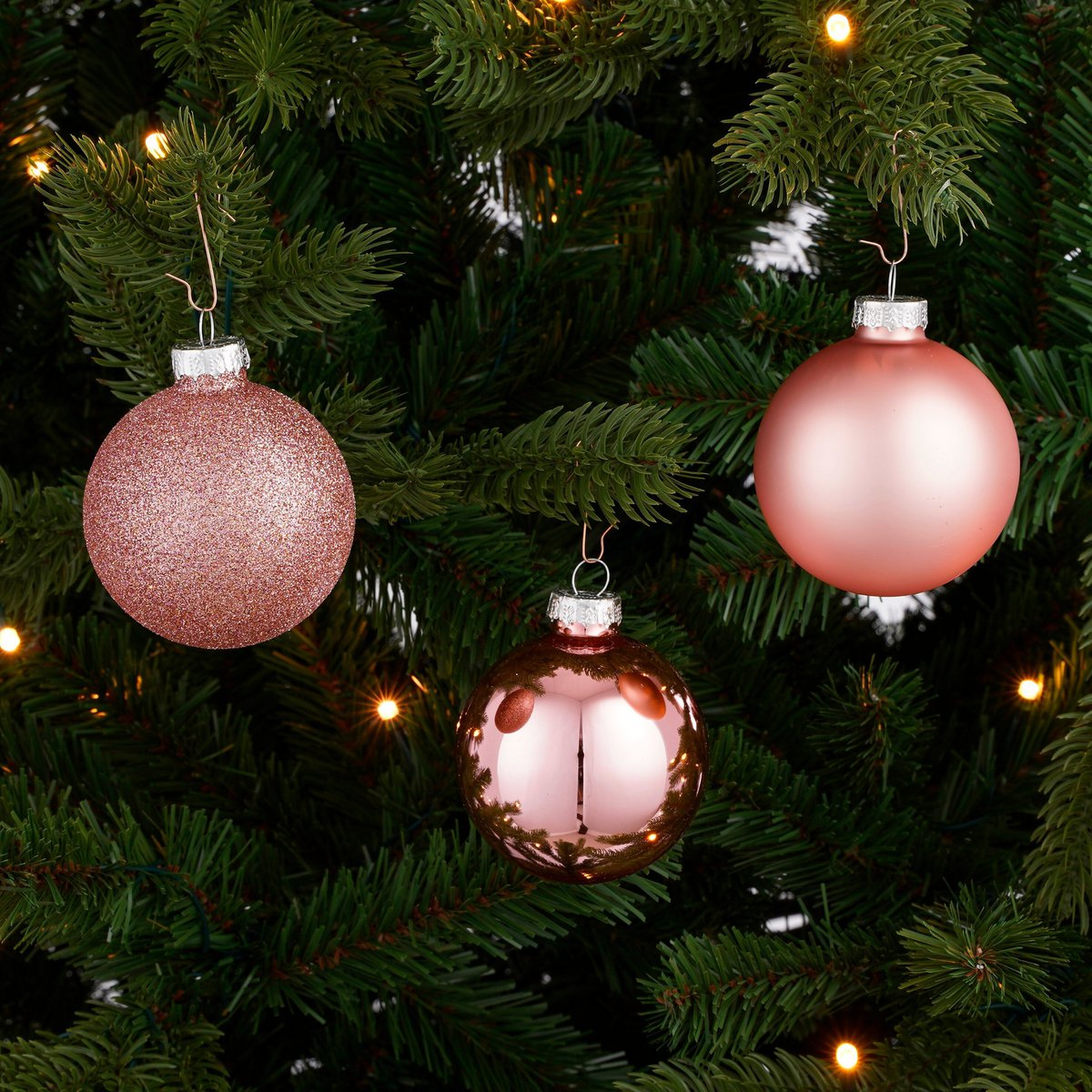 Kerstballen set roze glas 3 maten