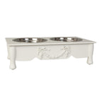 Dog Food Bowl Beige, Wood and Iron 41x22x12 cm / 2x500 ml