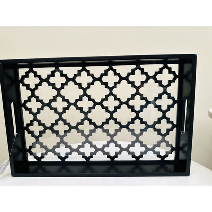 Dienblad hout glas zwart 40x30 cm