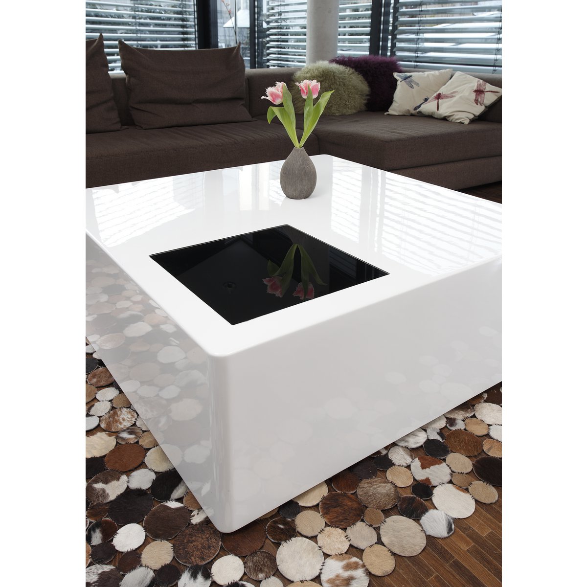 Salontafel 105x45 cm hoogglans wit met glas