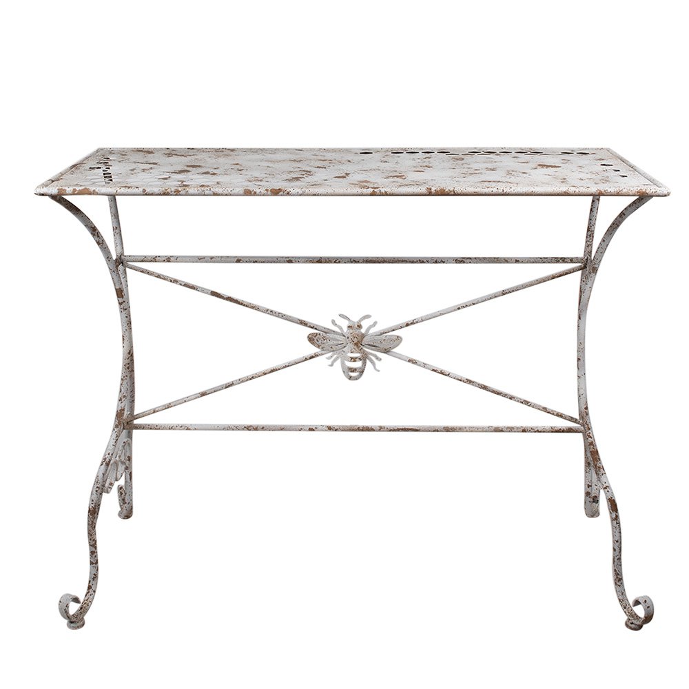 Tuintafel ijzer 112x50x86 cm wit bruin